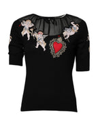 Dolce & Gabbana Black Sacred Heart Embroidered Crewneck Top - Zeiniez