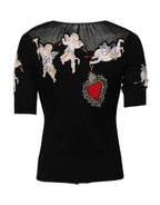 Dolce & Gabbana Black Sacred Heart Embroidered Crewneck Top - Zeiniez