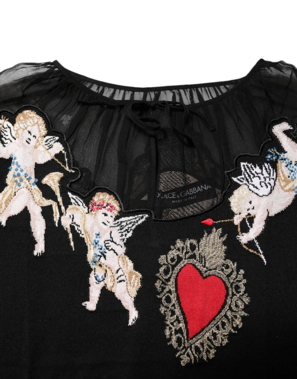Dolce & Gabbana Black Sacred Heart Embroidered Crewneck Top - Zeiniez