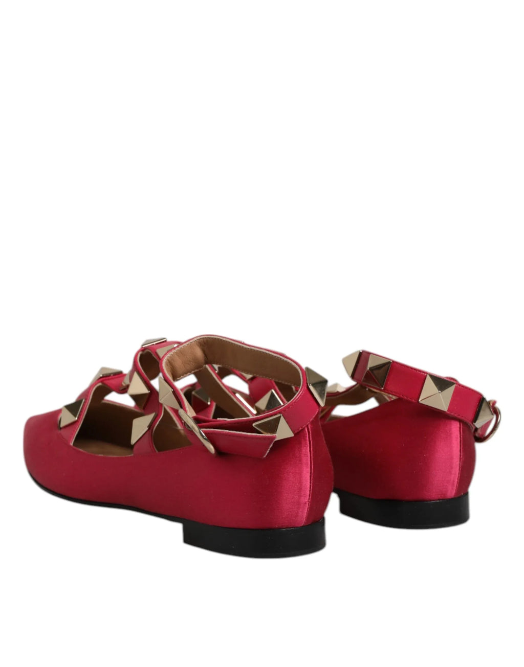 Prosperine Red Gold Studded Pointed Toe Ballet Flats Shoes - Zeiniez