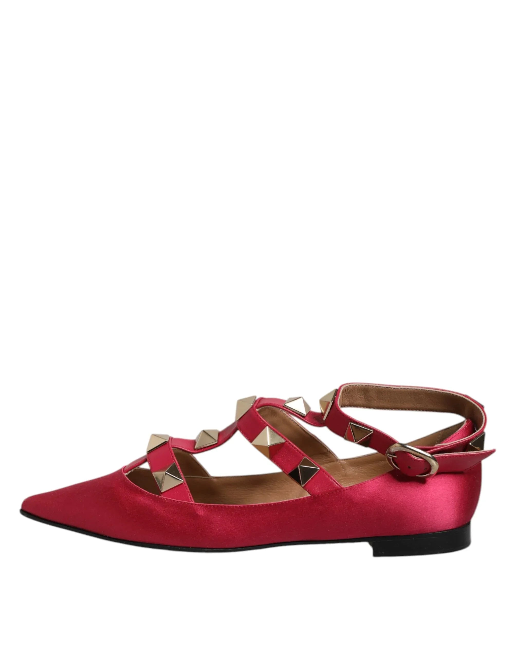 Prosperine Red Gold Studded Pointed Toe Ballet Flats Shoes - Zeiniez