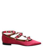 Prosperine Red Gold Studded Pointed Toe Ballet Flats Shoes - Zeiniez