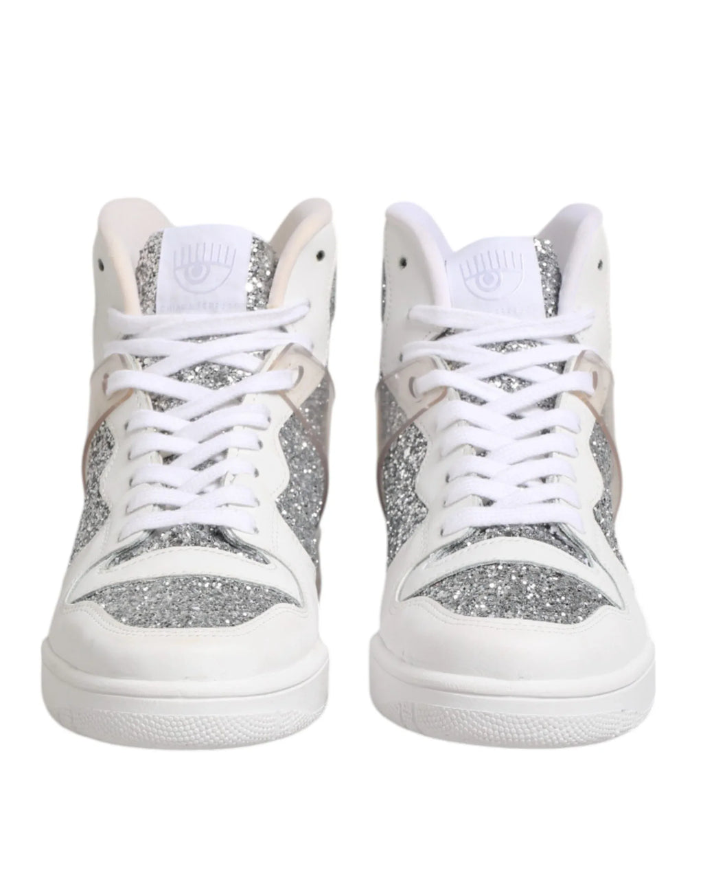 Chiara Ferragni White Silver High Top Women Sneakers Shoes - Zeiniez