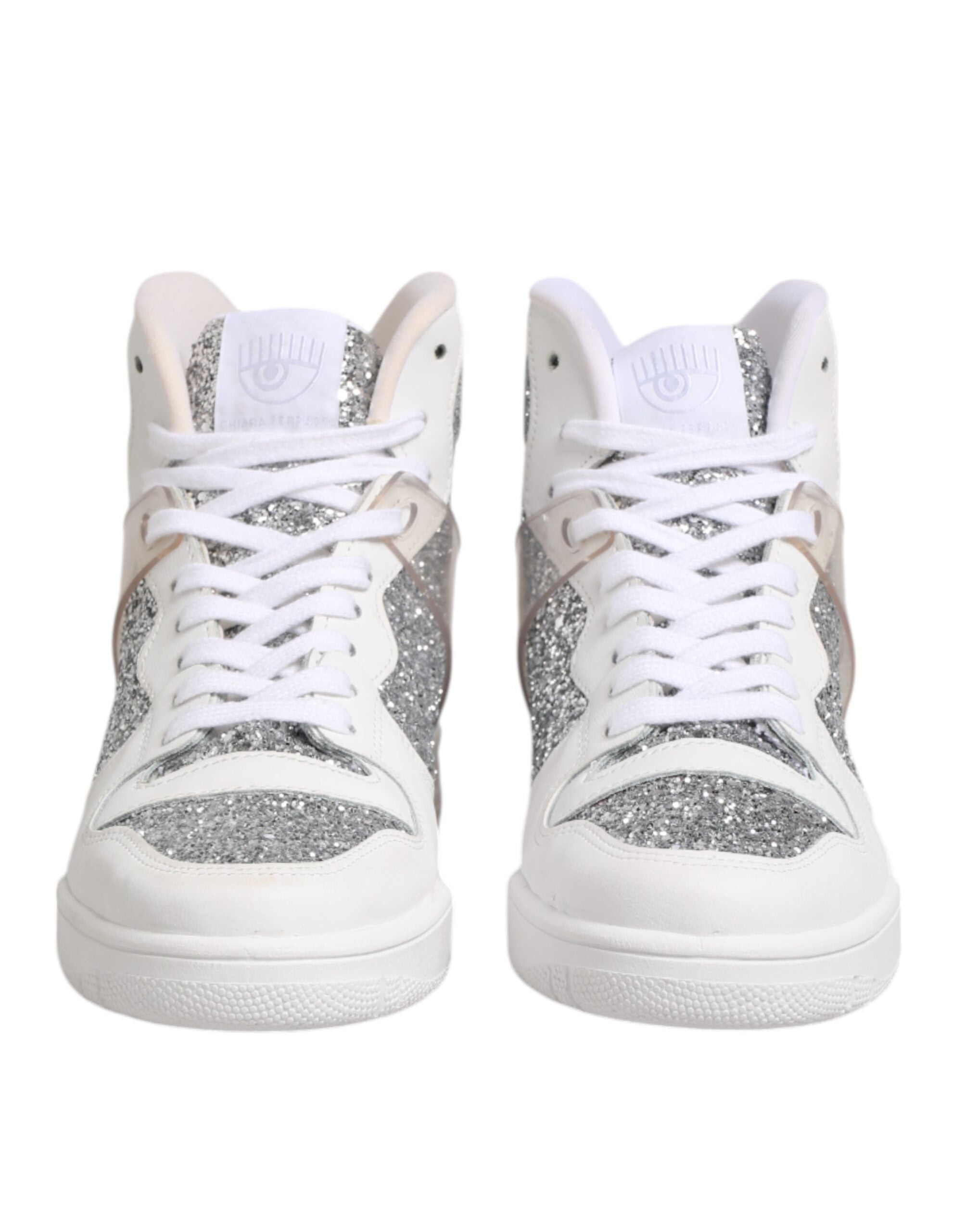 Chiara Ferragni White Silver High Top Women Sneakers Shoes - Zeiniez
