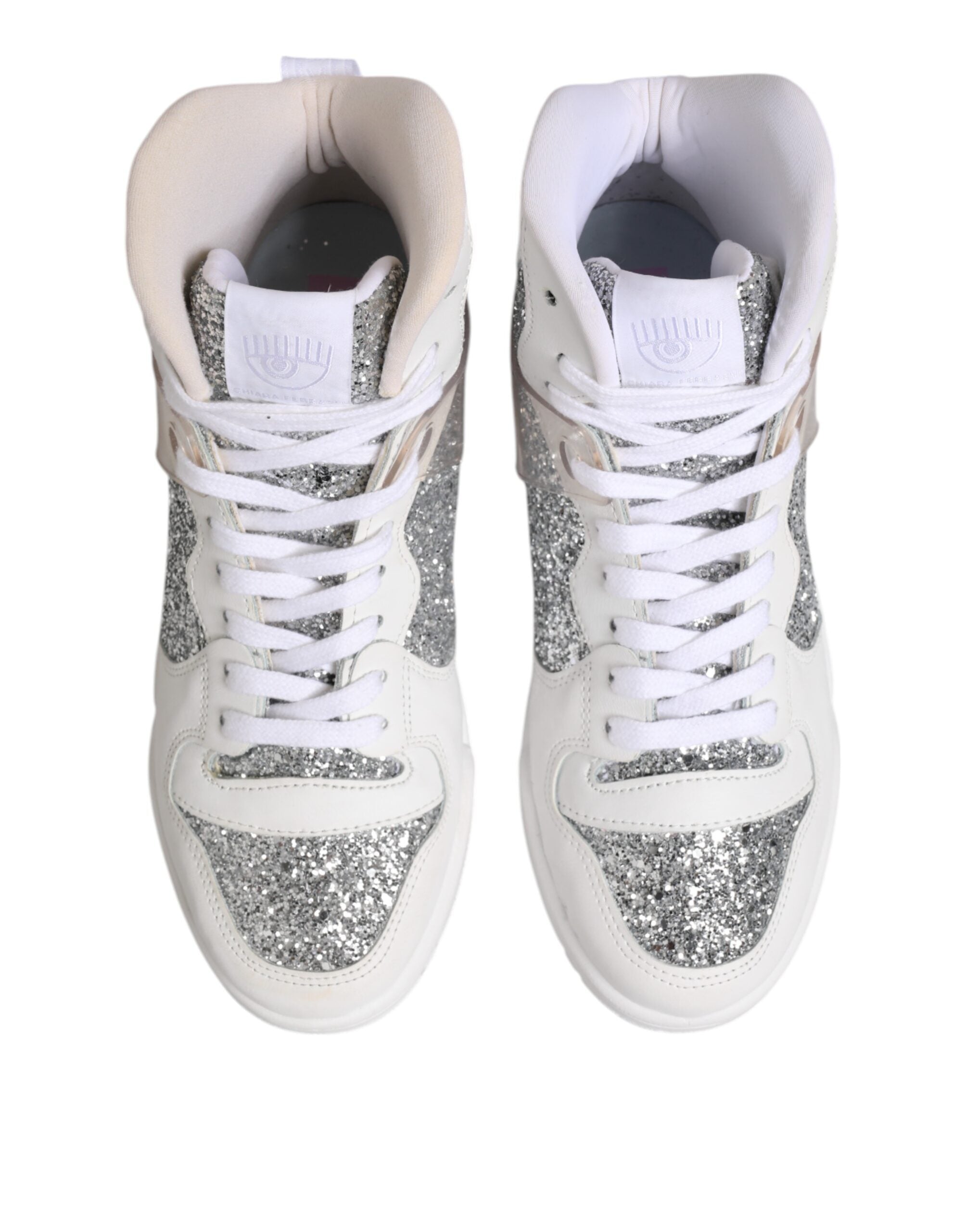 Chiara Ferragni White Silver High Top Women Sneakers Shoes - Zeiniez