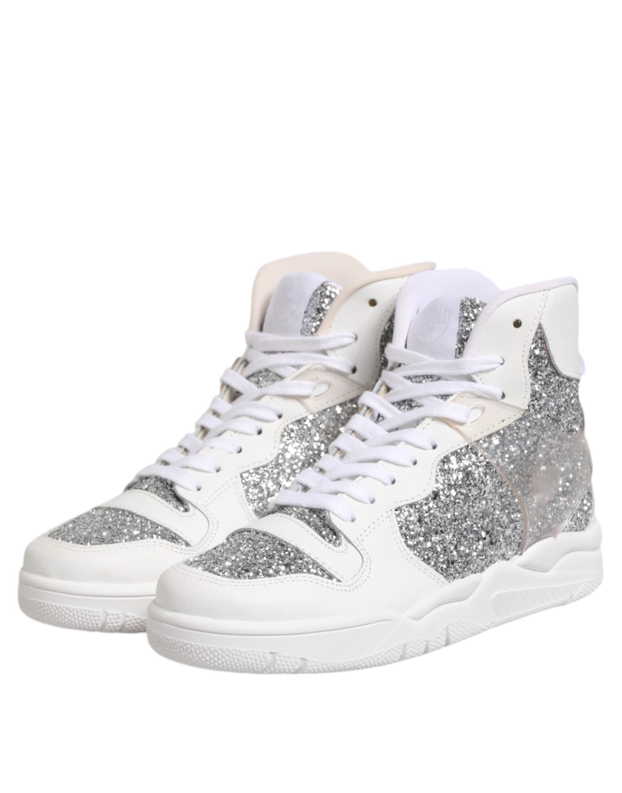 Chiara Ferragni White Silver High Top Women Sneakers Shoes - Zeiniez