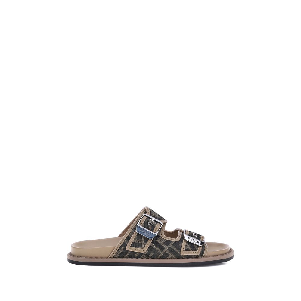 Fendi Brown Calf Leather Bos Taurus Flat Sandals - Zeiniez