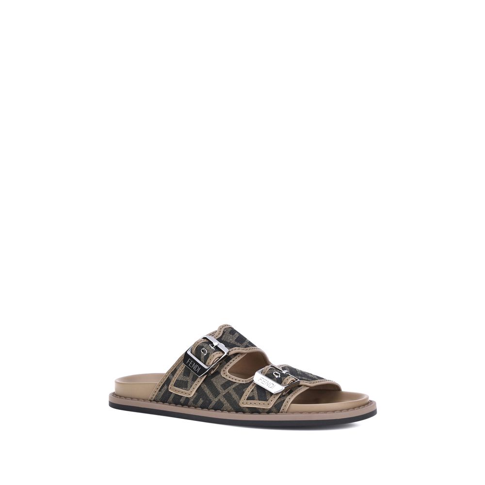 Fendi Brown Calf Leather Bos Taurus Flat Sandals - Zeiniez