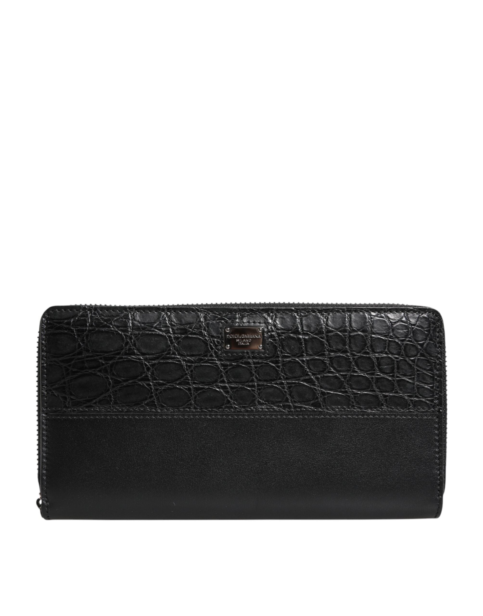 Dolce & Gabbana Black Leather Logo Plaque Zip Around Continental Wallet - Zeiniez