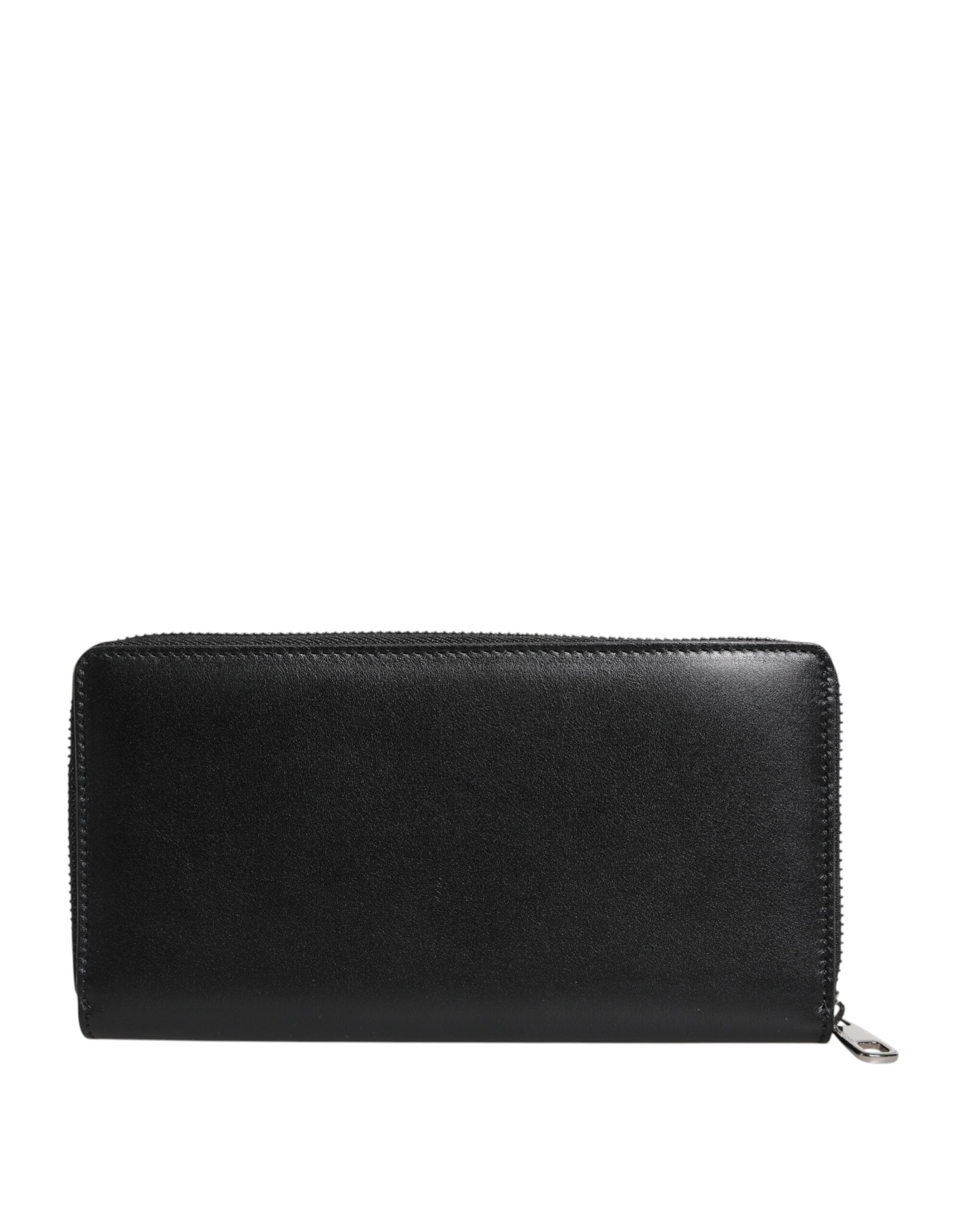 Dolce & Gabbana Black Leather Logo Plaque Zip Around Continental Wallet - Zeiniez