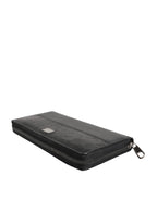 Dolce & Gabbana Black Leather Logo Plaque Zip Around Continental Wallet