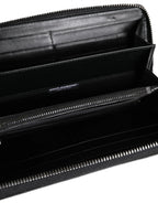 Dolce & Gabbana Black Leather Logo Plaque Zip Around Continental Wallet - Zeiniez