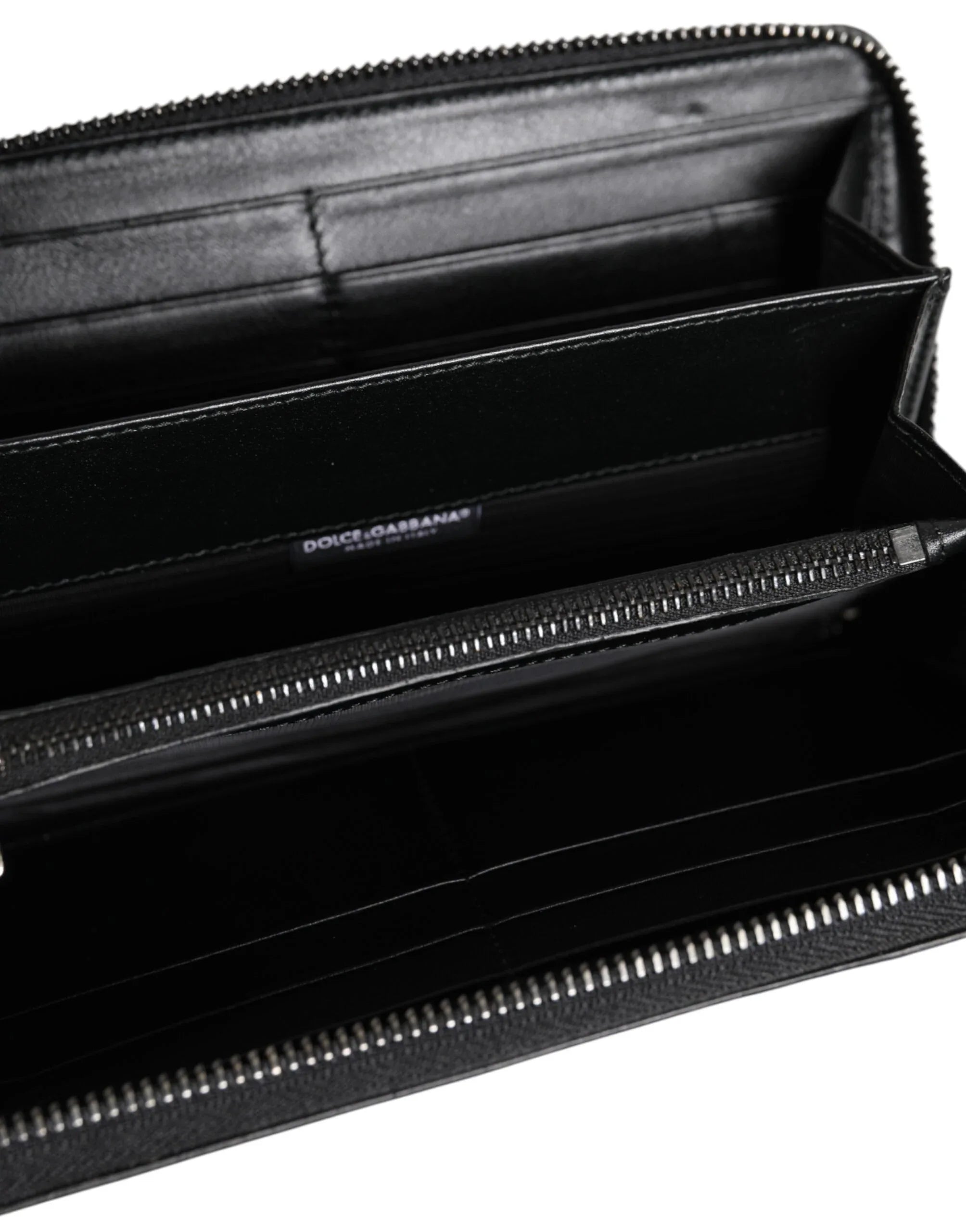 Dolce & Gabbana Black Leather Logo Plaque Zip Around Continental Wallet - Zeiniez