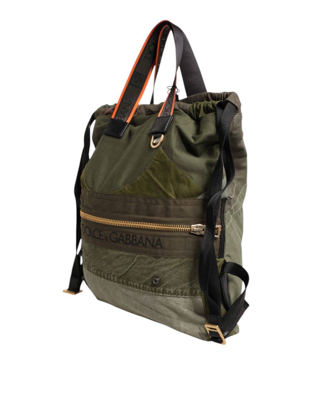 Dolce & Gabbana Military Green Patchwork Rucksack Backpack Bag