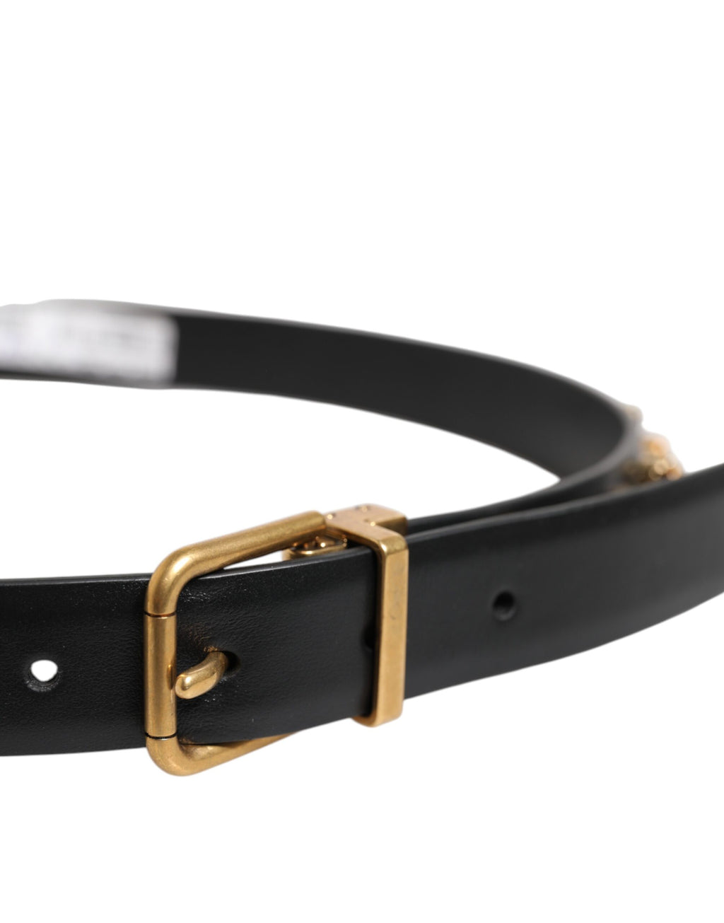 Dolce & Gabbana Black Leather Studded Gold Tone Buckle Belt - Zeiniez
