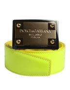 Dolce & Gabbana Yellow Green Classic Metal Logo Buckle Belt - Zeiniez