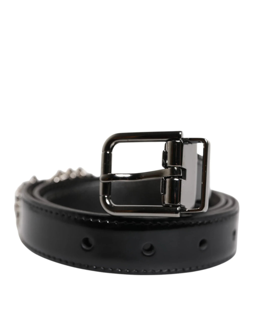 Dolce & Gabbana Black Embellished Metal Logo Buckle Belt - Zeiniez
