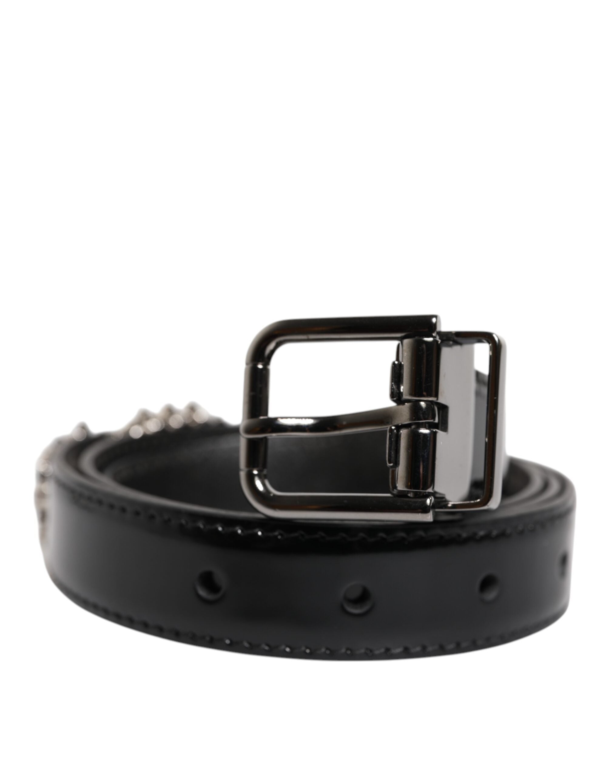 Dolce & Gabbana Black Embellished Metal Logo Buckle Belt - Zeiniez