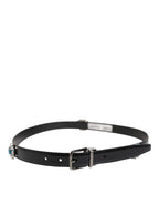 Dolce & Gabbana Black Embellished Metal Logo Buckle Belt - Zeiniez