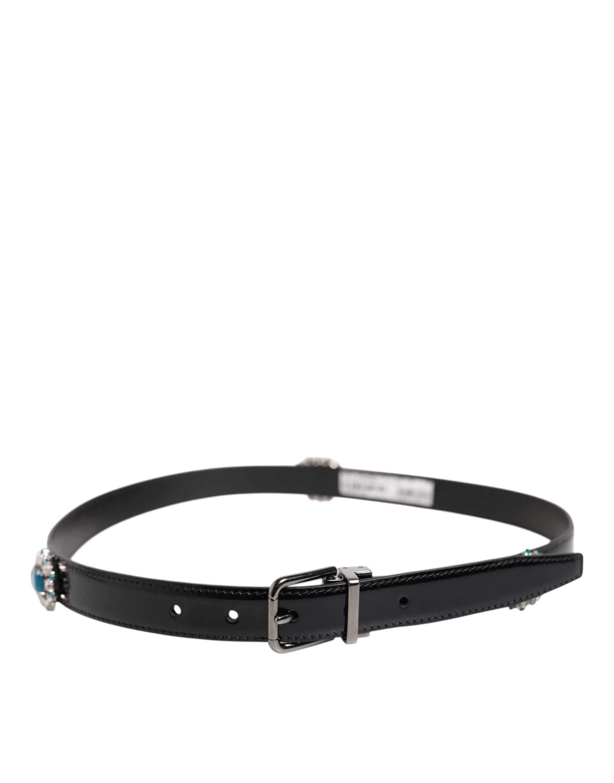 Dolce & Gabbana Black Embellished Metal Logo Buckle Belt - Zeiniez