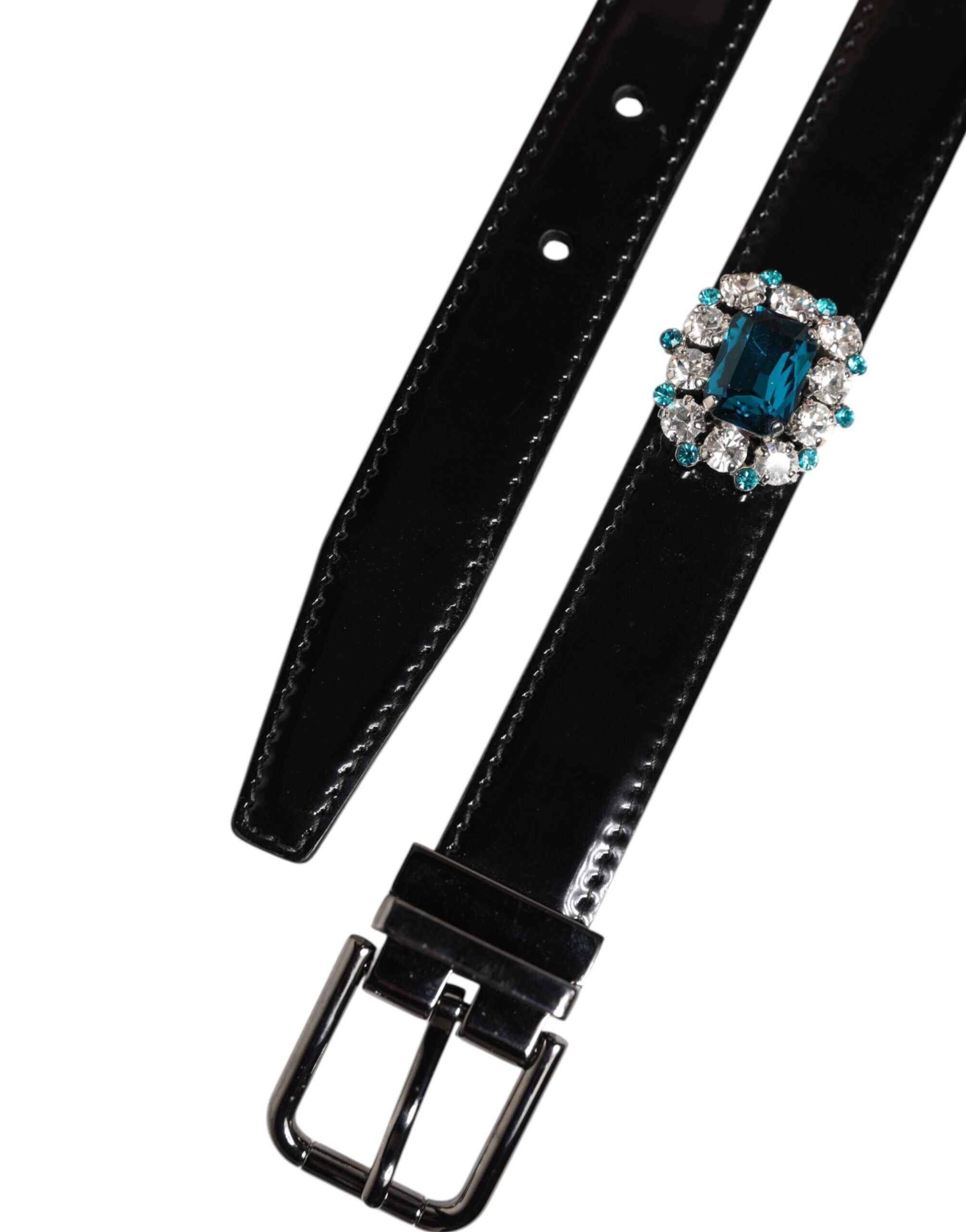 Dolce & Gabbana Black Embellished Metal Logo Buckle Belt - Zeiniez