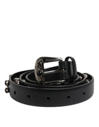 Dolce & Gabbana Black Studded Leather Metal Logo Buckle Belt - Zeiniez