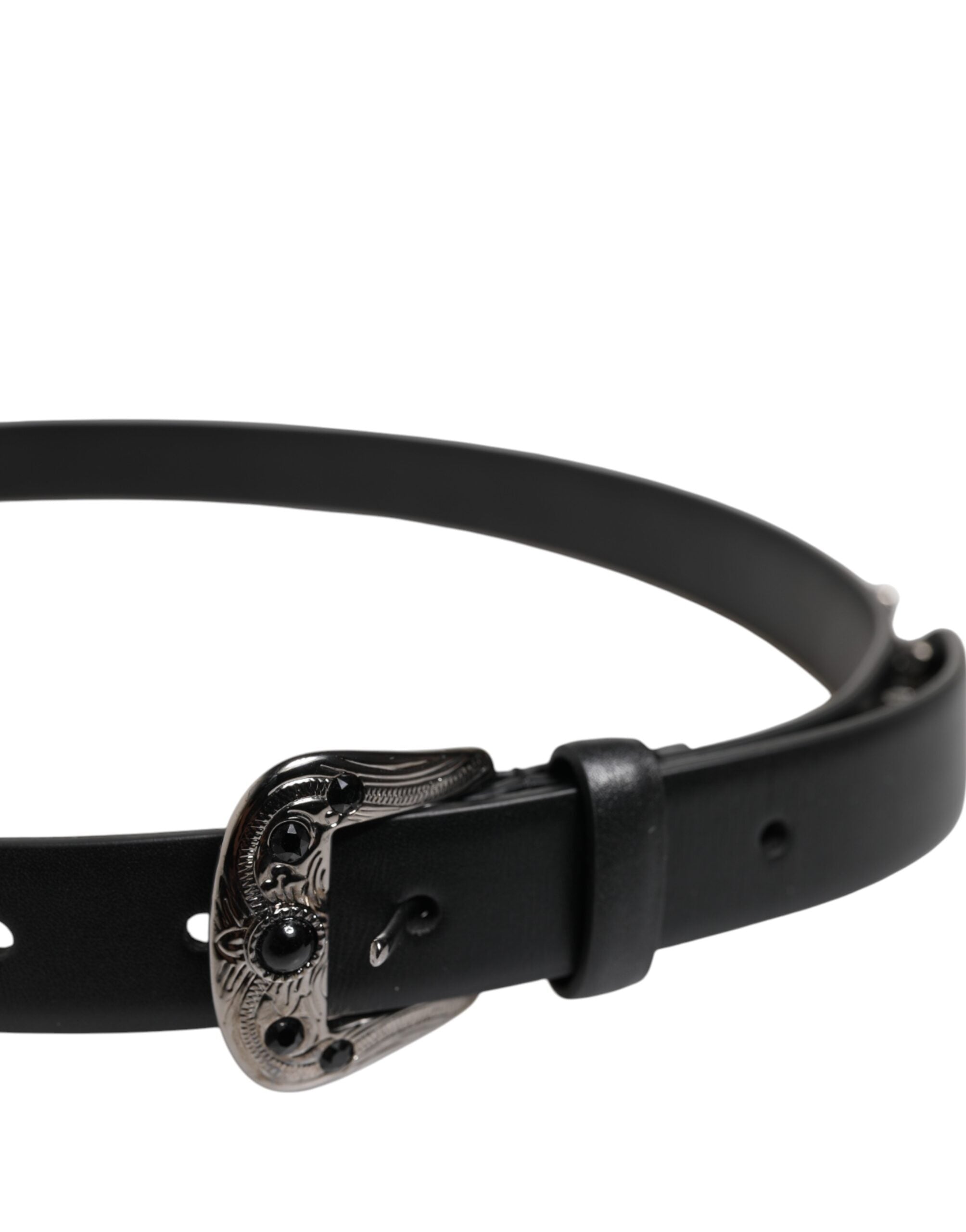 Dolce & Gabbana Black Studded Leather Metal Logo Buckle Belt - Zeiniez