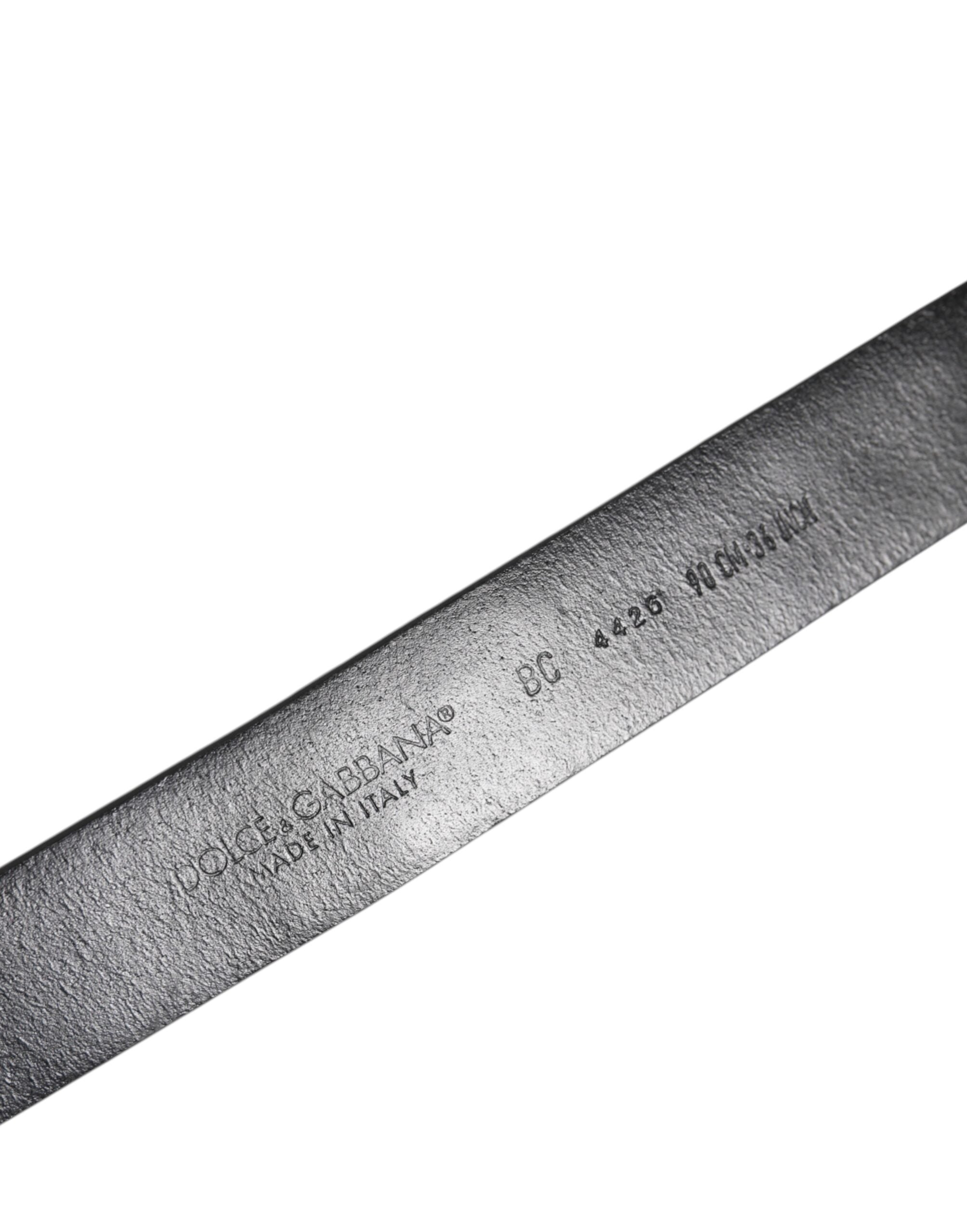 Dolce & Gabbana Black Studded Leather Metal Logo Buckle Belt - Zeiniez