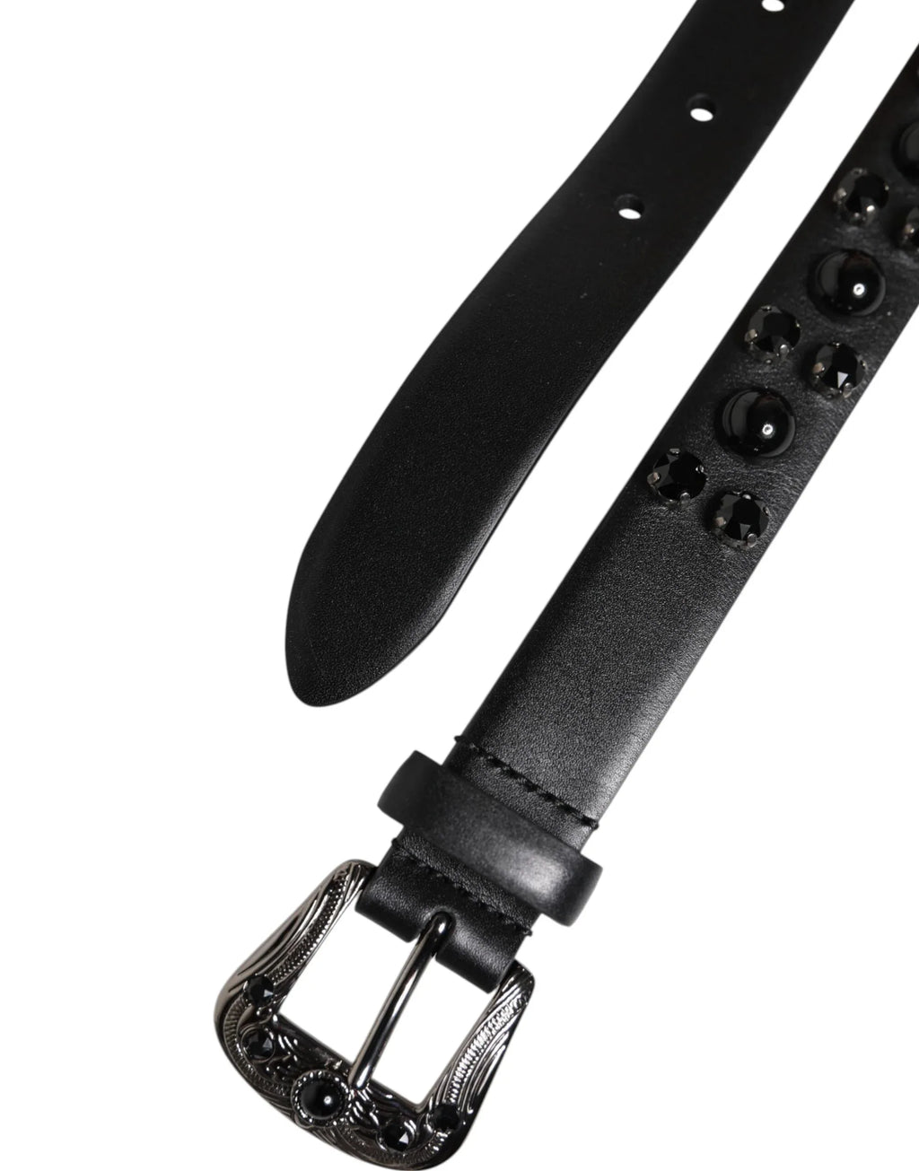 Dolce & Gabbana Black Studded Leather Metal Logo Buckle Belt - Zeiniez