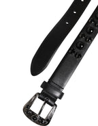 Dolce & Gabbana Black Studded Leather Metal Logo Buckle Belt - Zeiniez