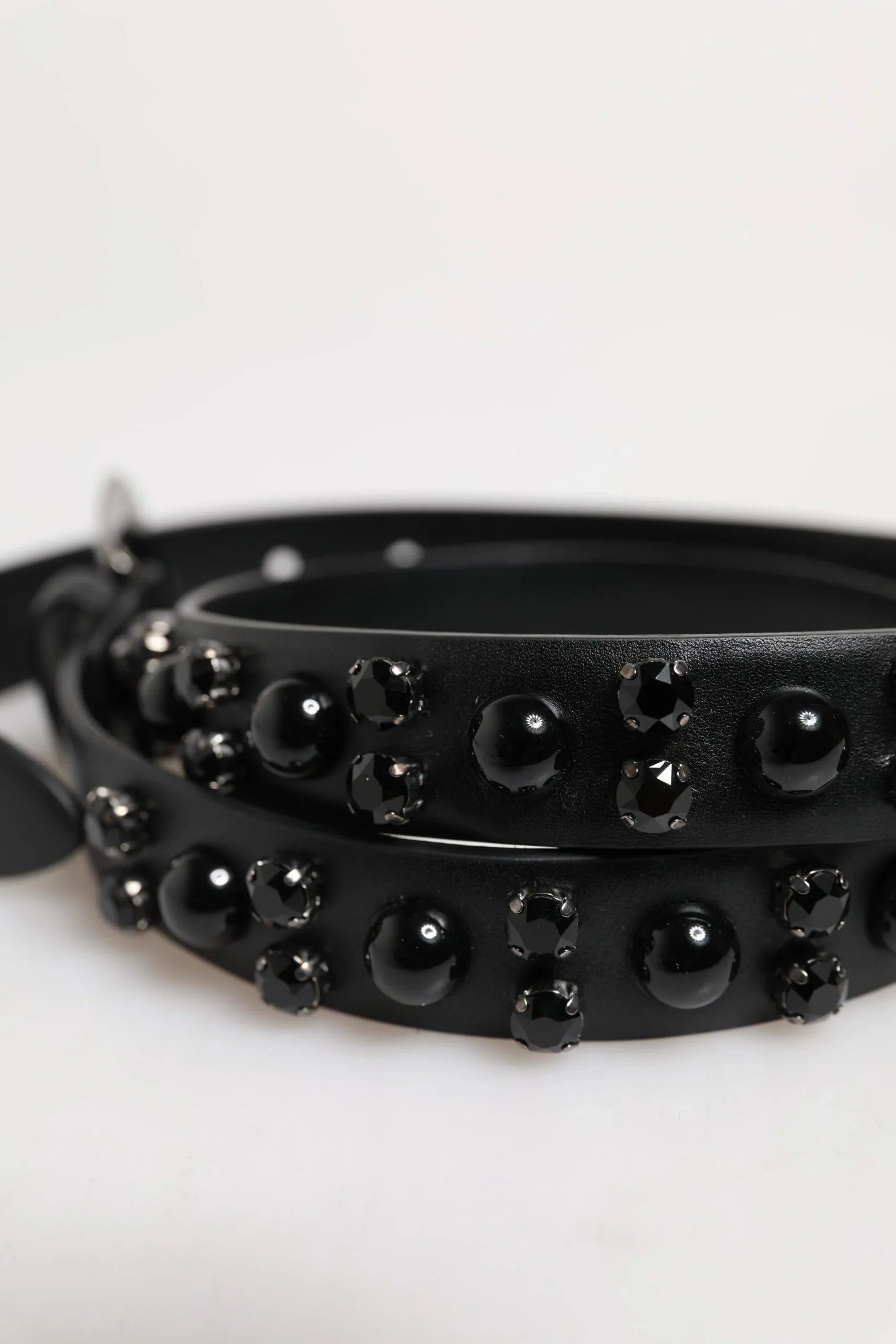Dolce & Gabbana Black Studded Leather Metal Logo Buckle Belt - Zeiniez