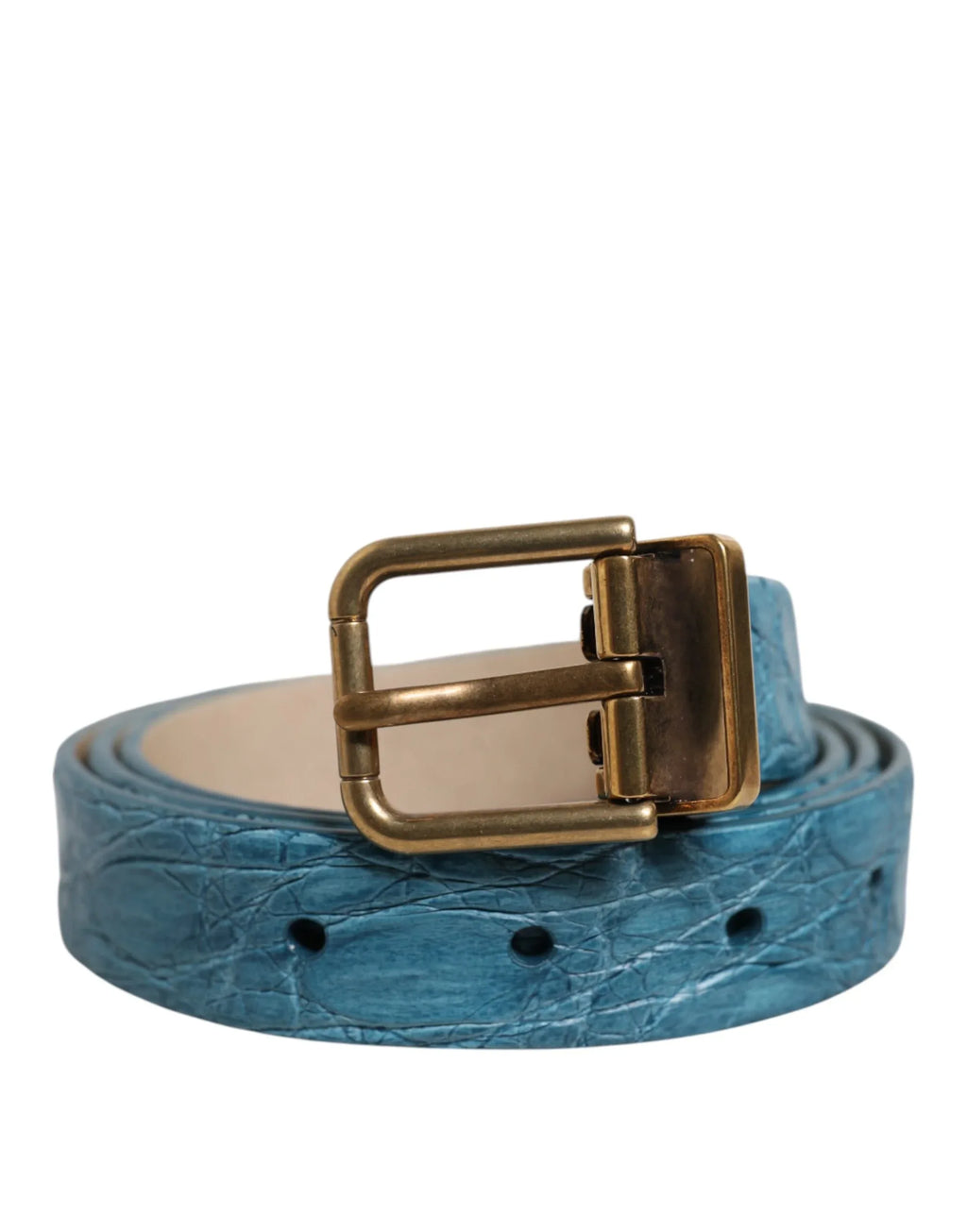 Dolce & Gabbana Blue Leather Classic Gold Metal Buckle Belt - Zeiniez