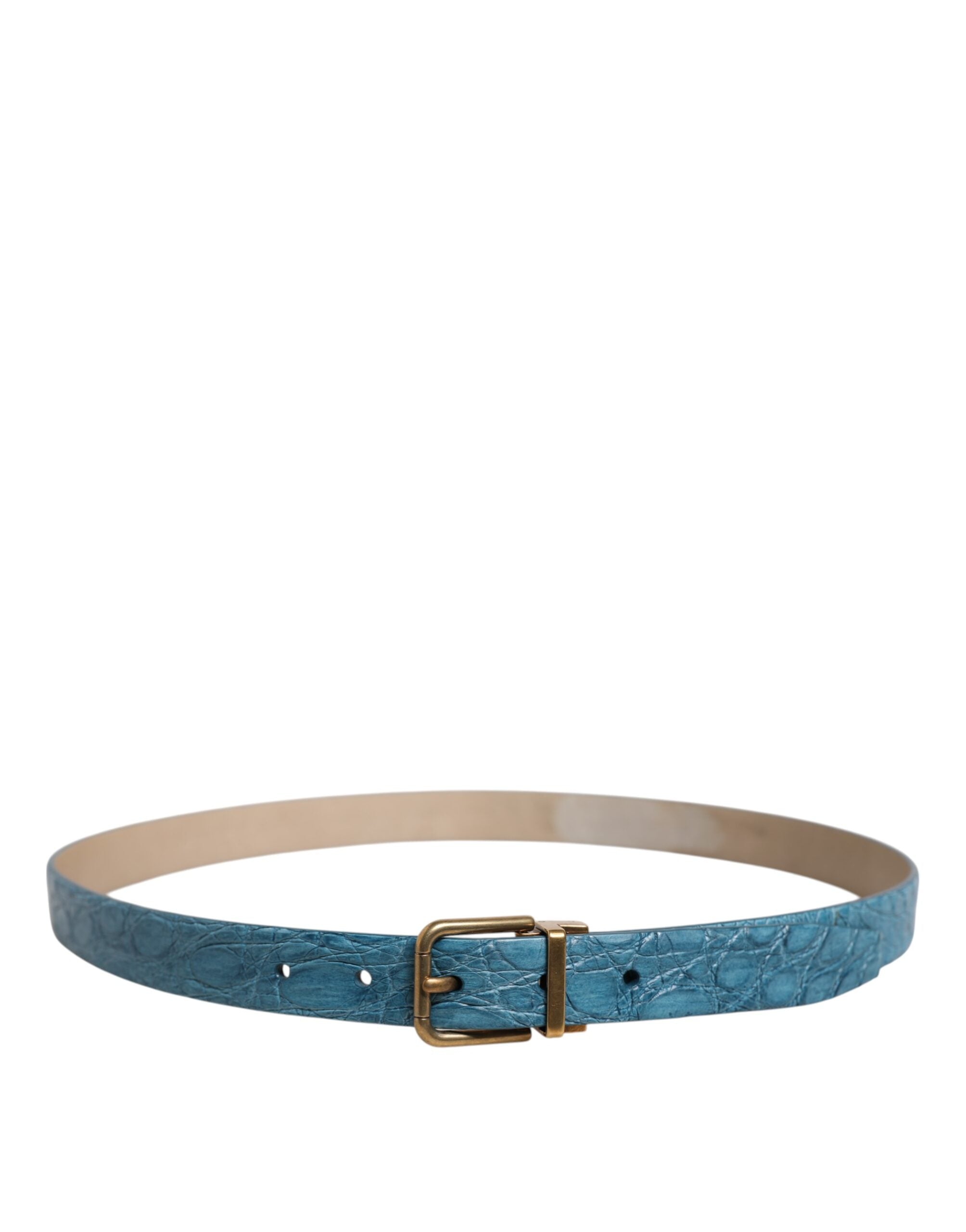 Dolce & Gabbana Blue Leather Classic Gold Metal Buckle Belt - Zeiniez
