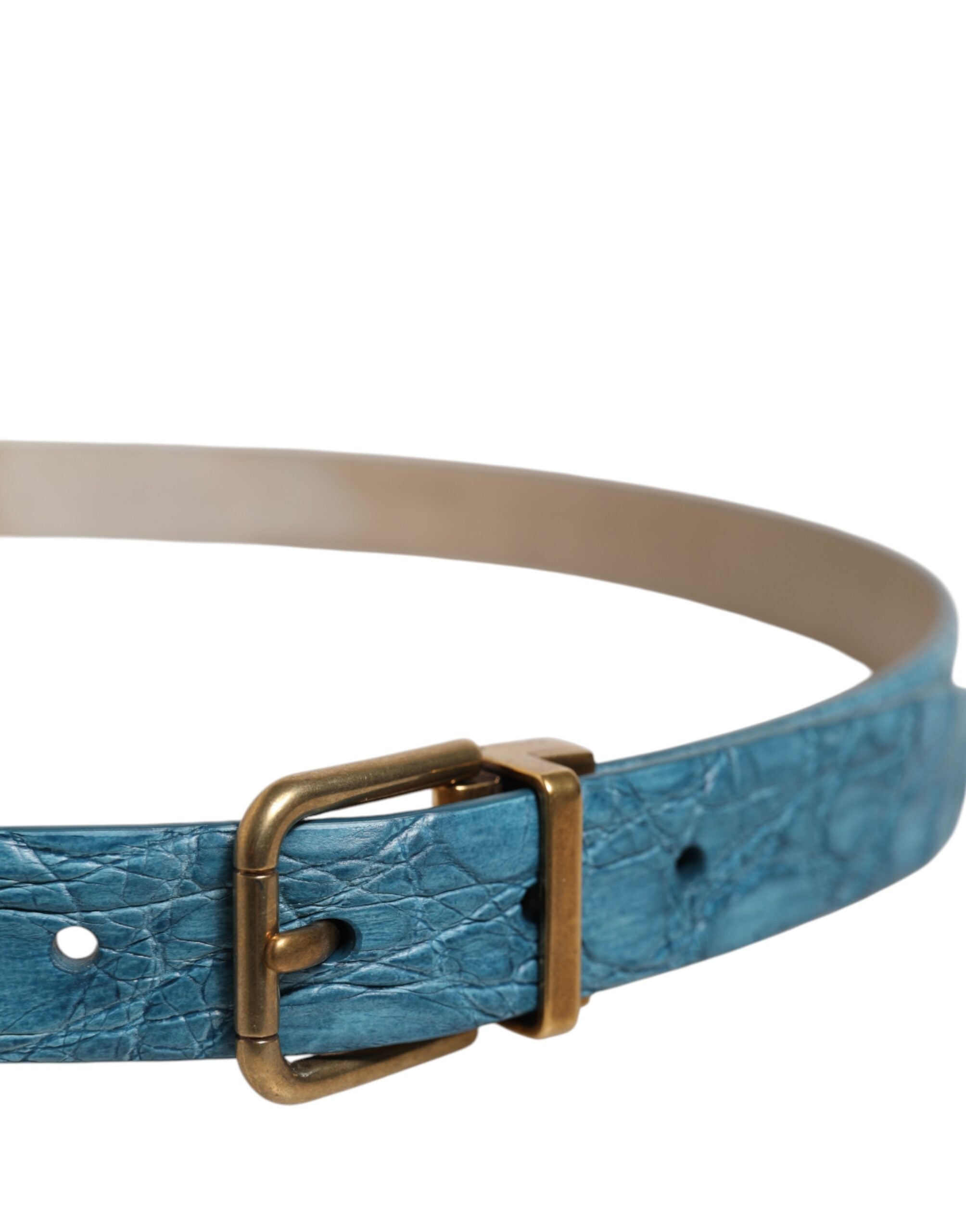 Dolce & Gabbana Blue Leather Classic Gold Metal Buckle Belt - Zeiniez