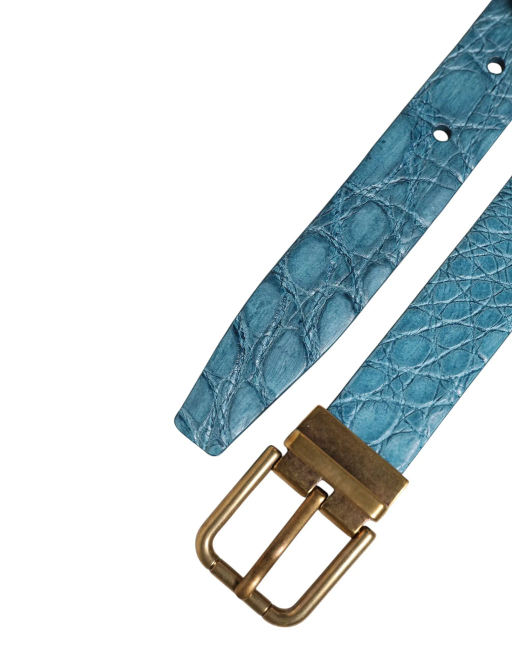 Dolce & Gabbana Blue Leather Classic Gold Metal Buckle Belt - Zeiniez