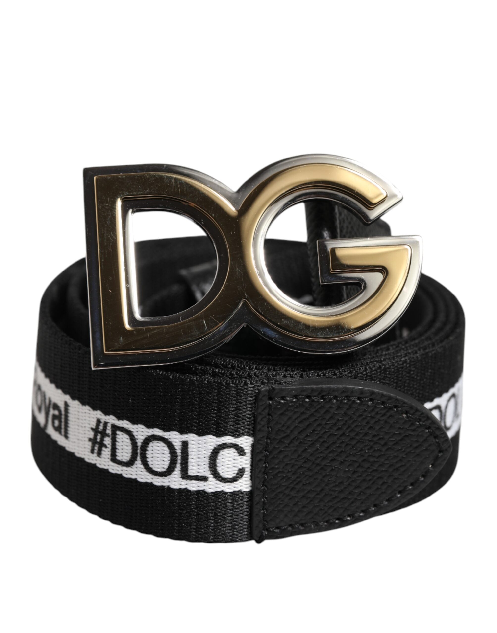 Dolce & Gabbana Black Cotton Metal DG Logo Gold Buckle Belt - Zeiniez