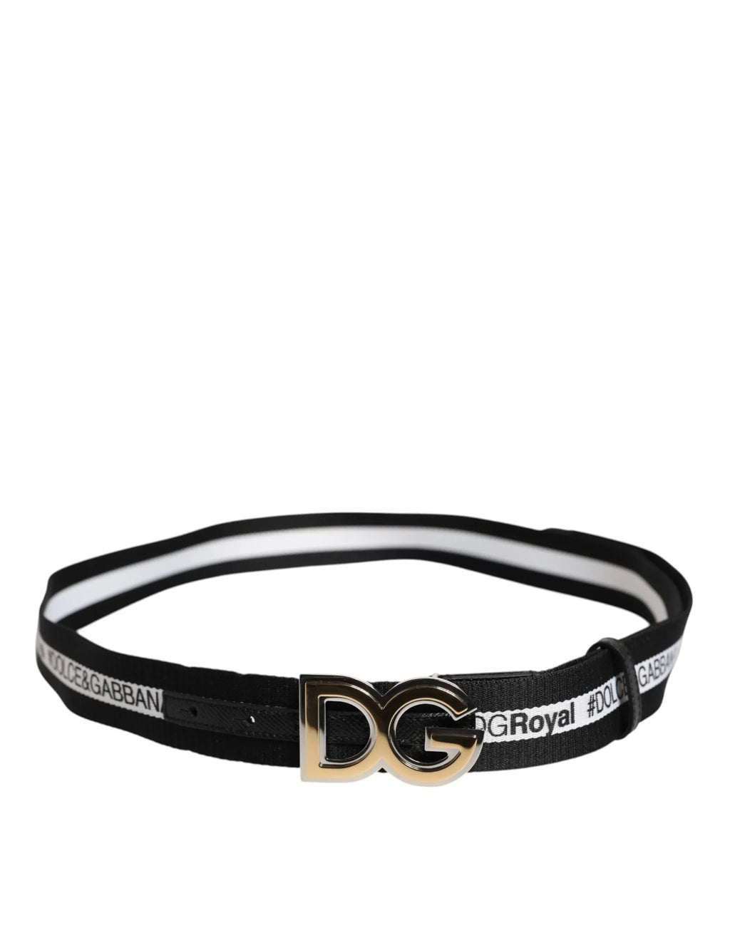 Dolce & Gabbana Black Cotton Metal DG Logo Gold Buckle Belt - Zeiniez