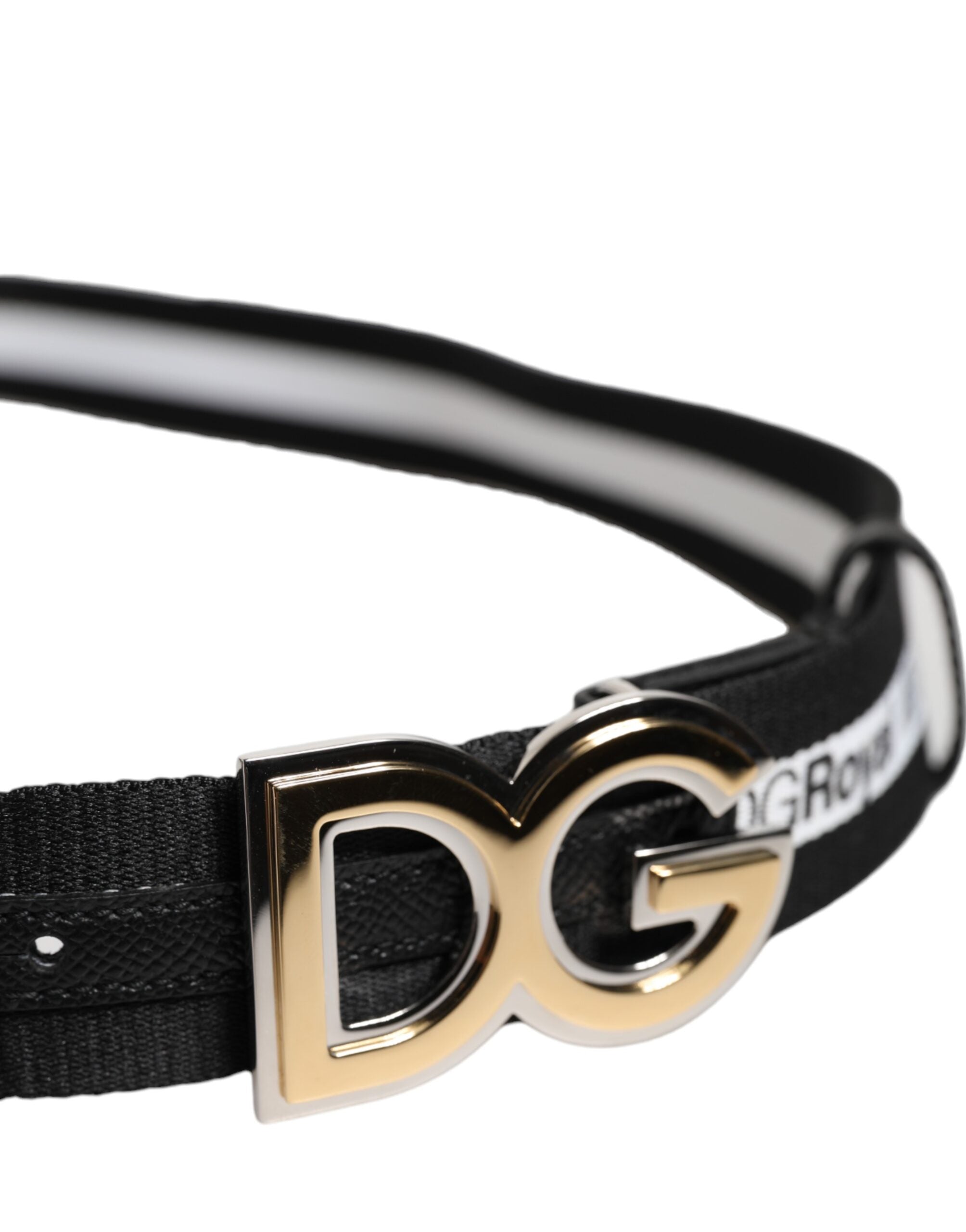 Dolce & Gabbana Black Cotton Metal DG Logo Gold Buckle Belt - Zeiniez
