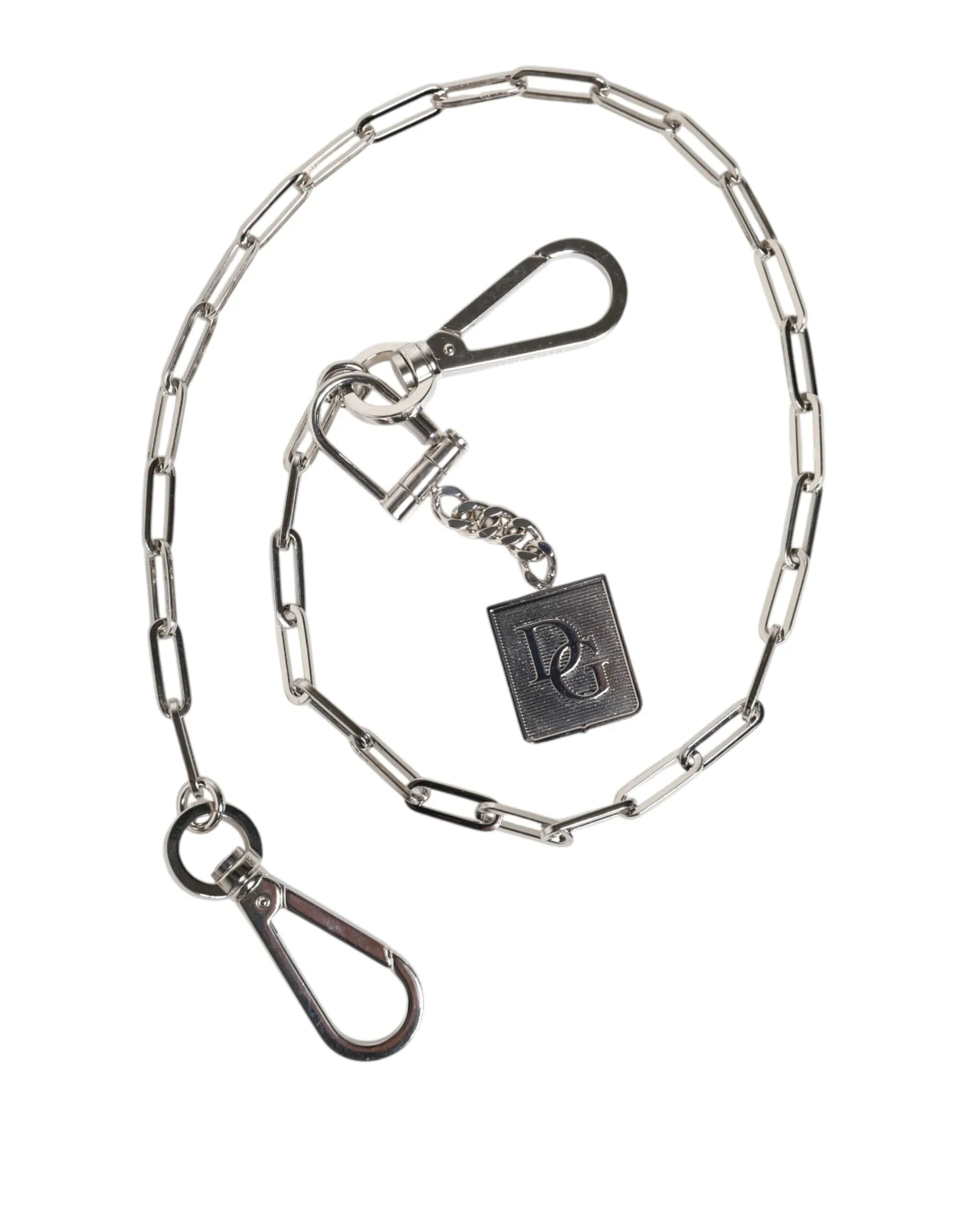 Dolce & Gabbana Silver Tone Metal Chain DG Charm Belt Keychain - Zeiniez