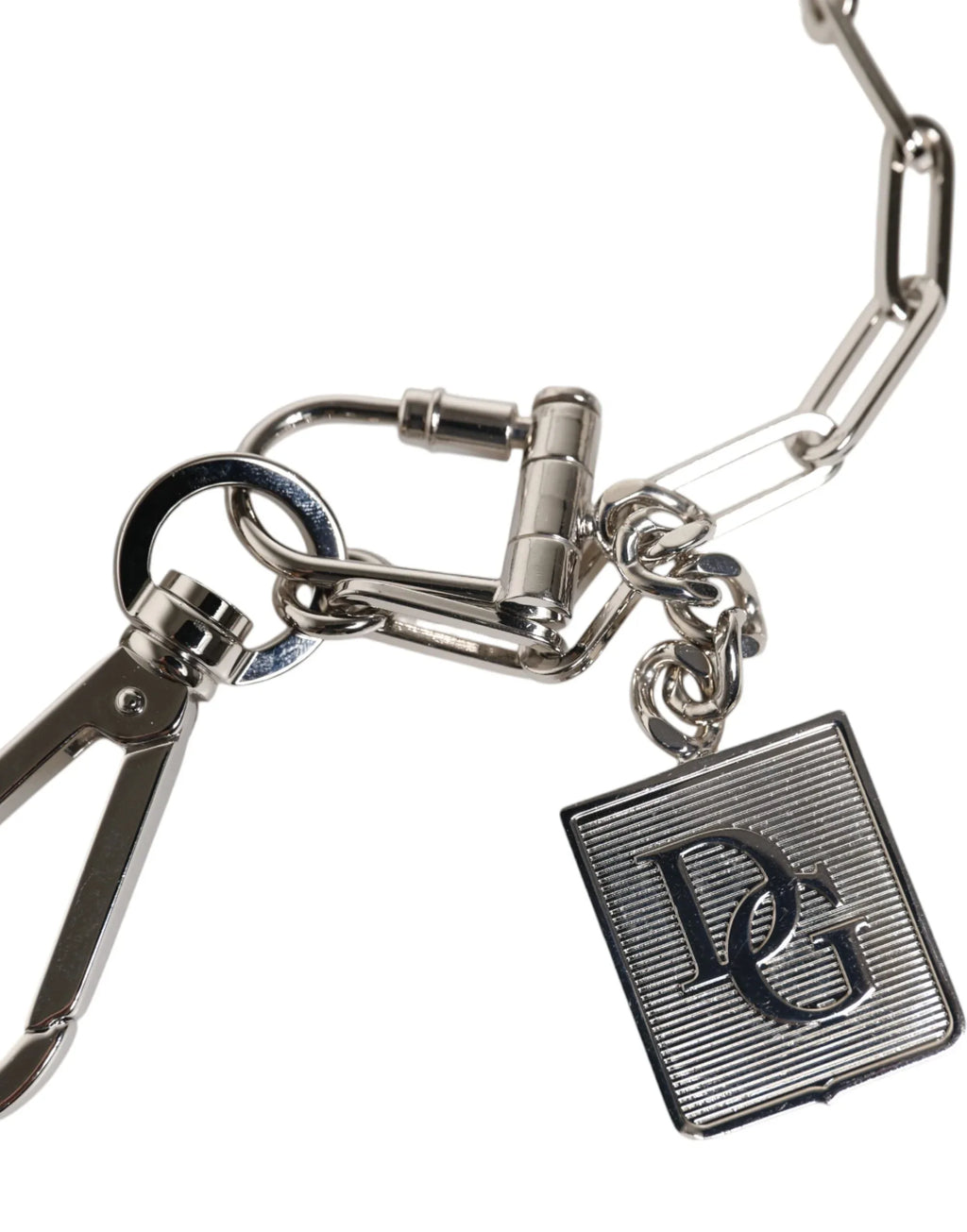 Dolce & Gabbana Silver Tone Metal Chain DG Charm Belt Keychain - Zeiniez
