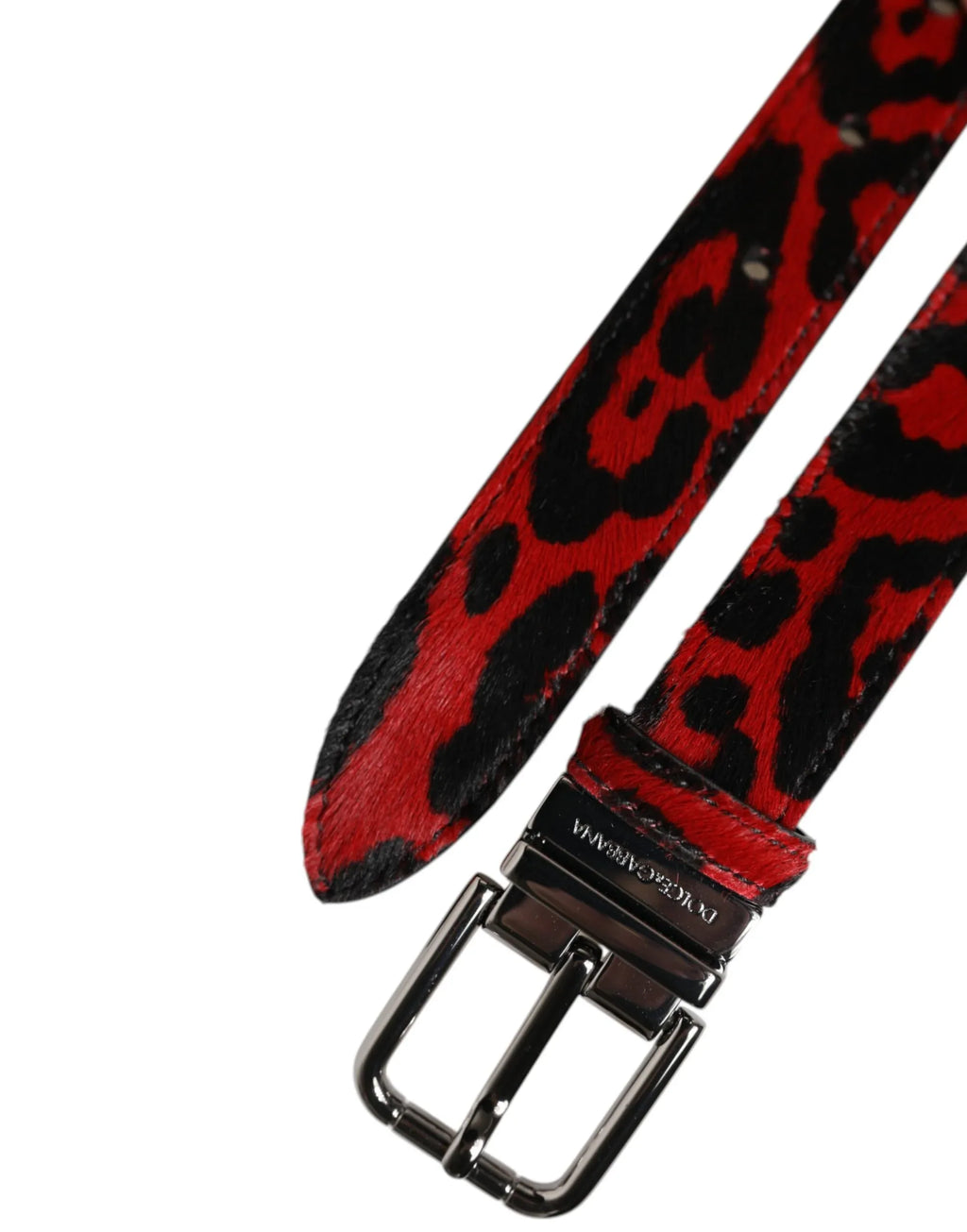 Dolce & Gabbana Black Red Leopard Silver Metal Buckle Belt - Zeiniez