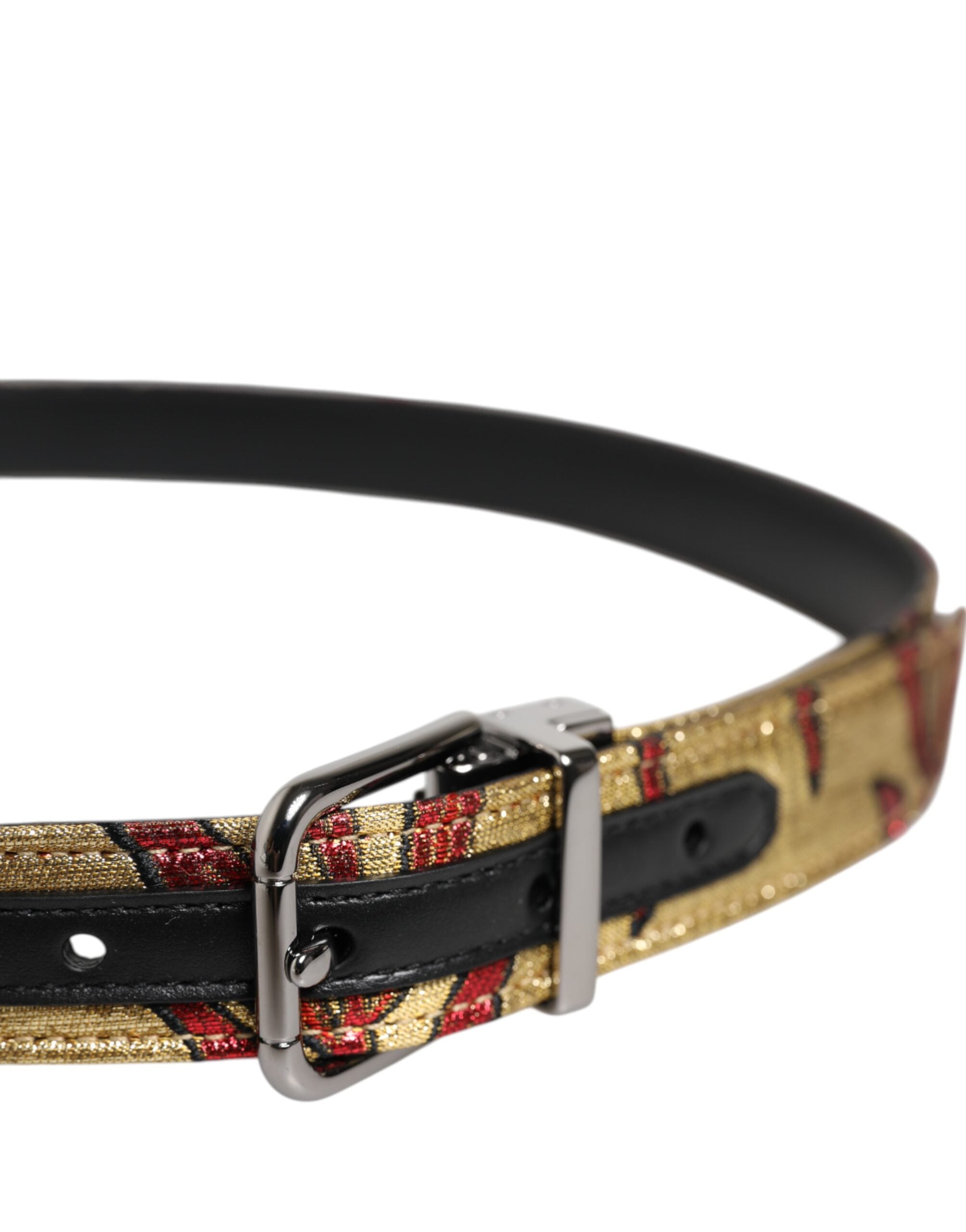 Dolce & Gabbana Gold Floral Jacquard Silver Metal Buckle Belt - Zeiniez