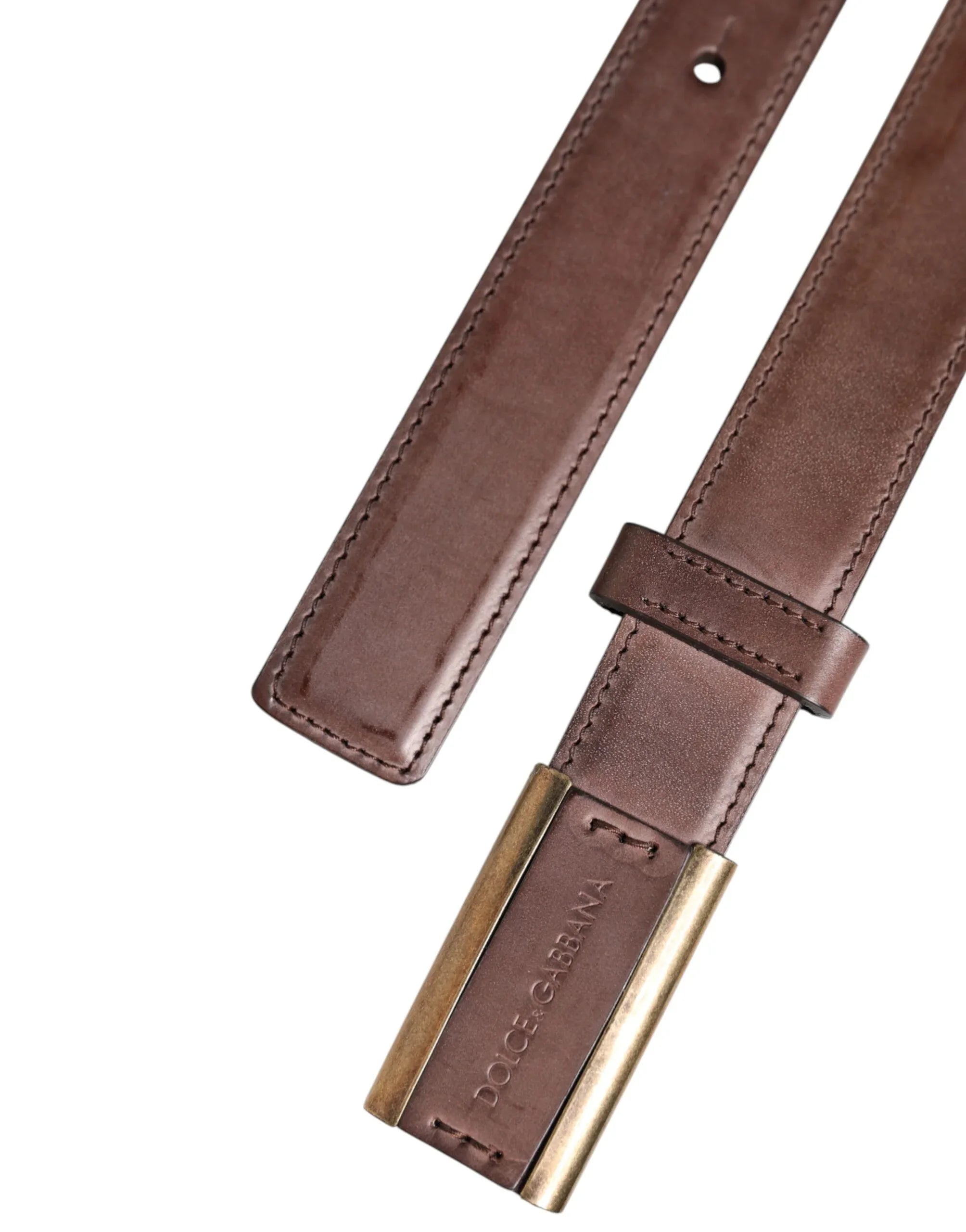 Dolce & Gabbana Brown Calf Leather Antique Buckle Belt - Zeiniez