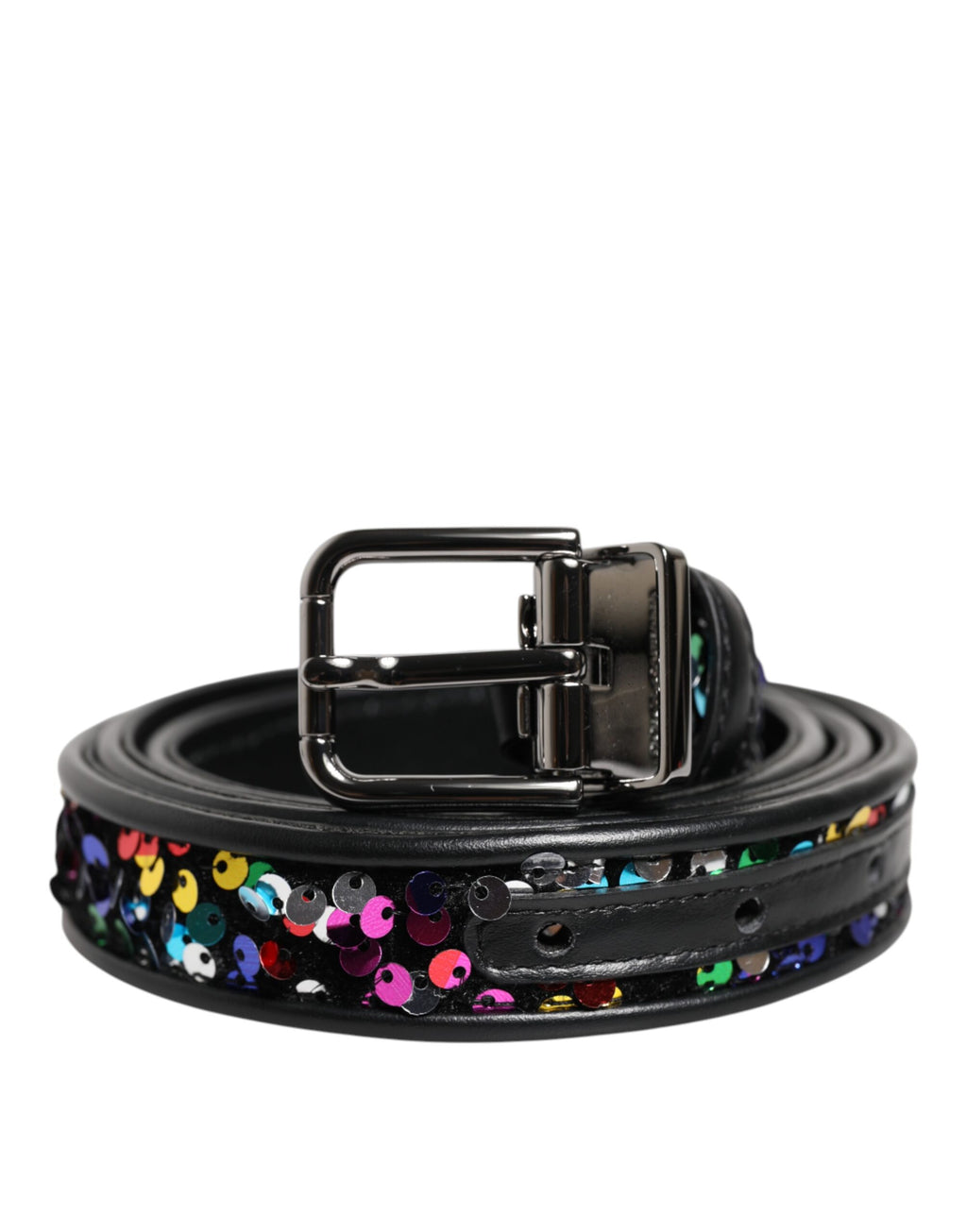 Dolce & Gabbana Black Sequin Embellished Metal Buckle Belt - Zeiniez