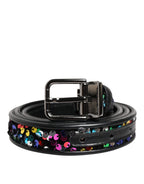 Dolce & Gabbana Black Sequin Embellished Metal Buckle Belt - Zeiniez