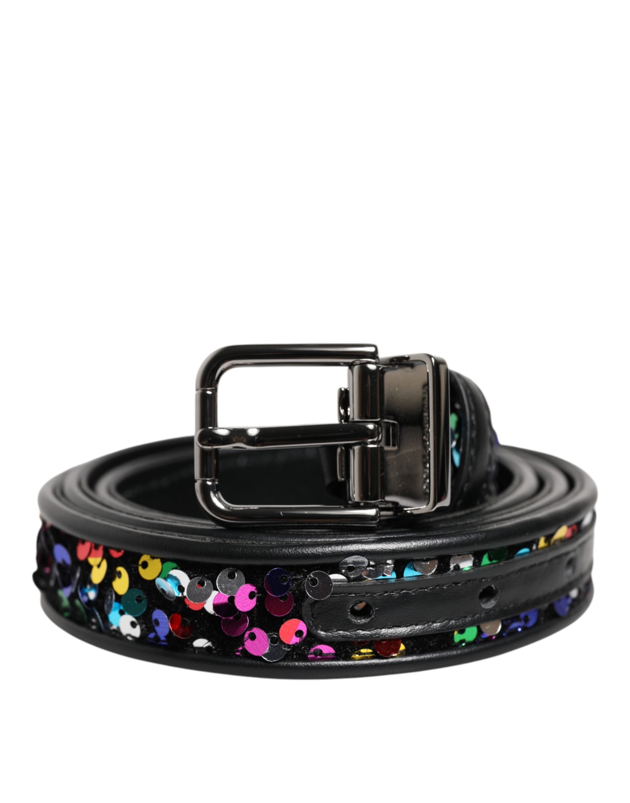 Dolce & Gabbana Black Sequin Embellished Metal Buckle Belt - Zeiniez