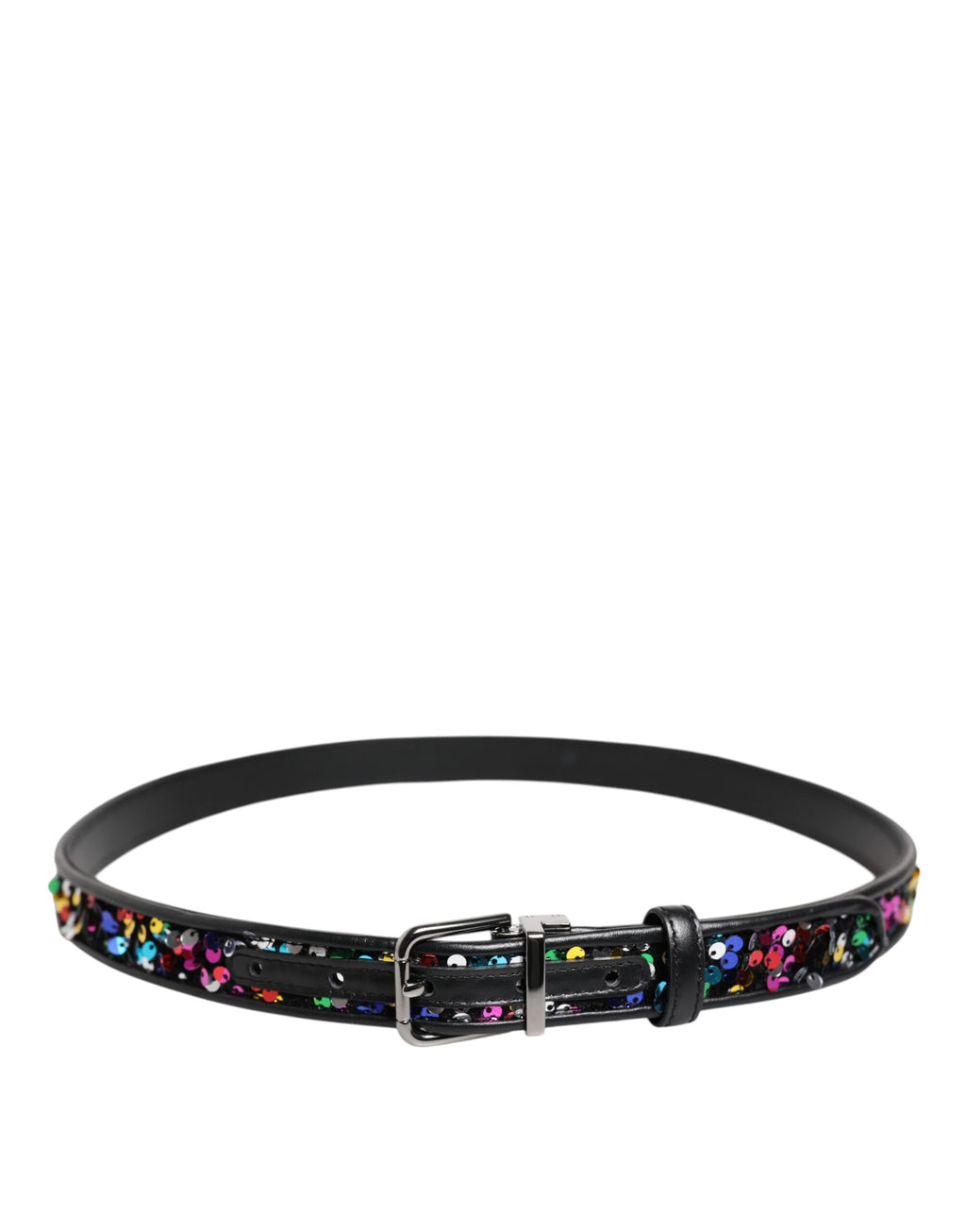 Dolce & Gabbana Black Sequin Embellished Metal Buckle Belt - Zeiniez