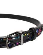 Dolce & Gabbana Black Sequin Embellished Metal Buckle Belt - Zeiniez