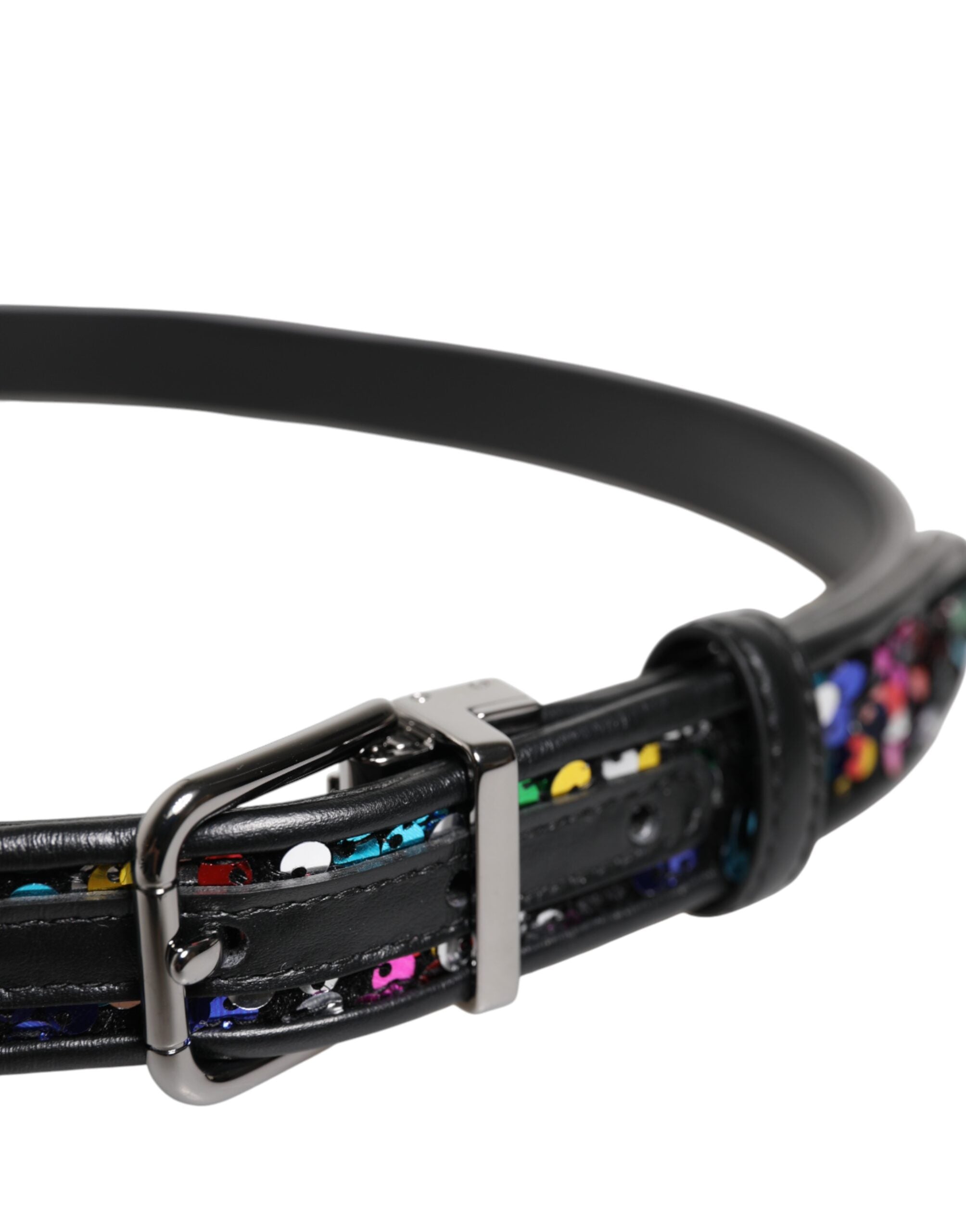 Dolce & Gabbana Black Sequin Embellished Metal Buckle Belt - Zeiniez