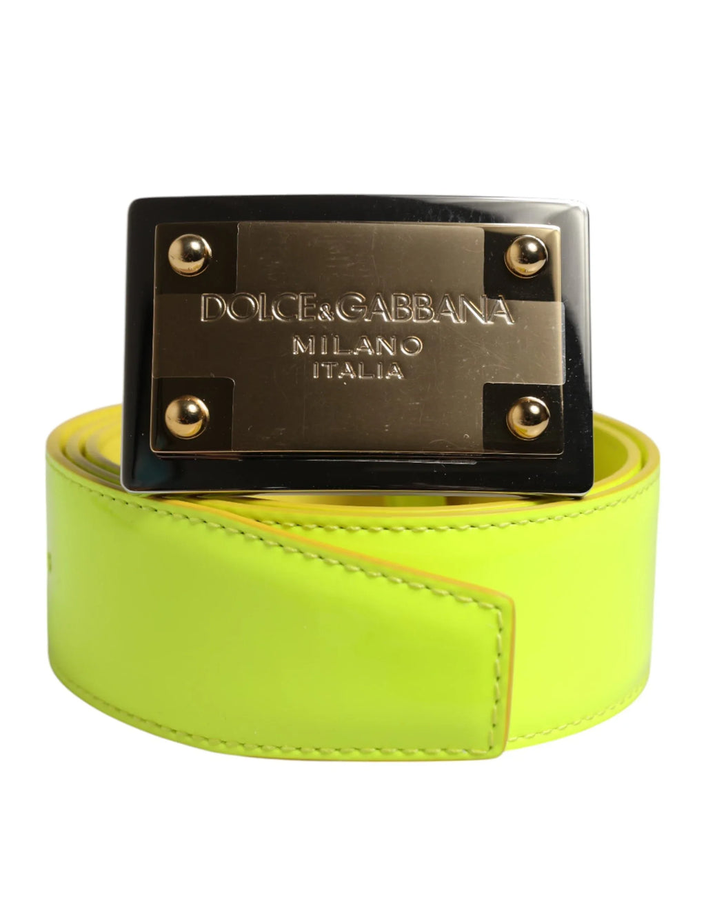 Dolce & Gabbana Yellow Green Classic Metal Logo Buckle Belt - Zeiniez